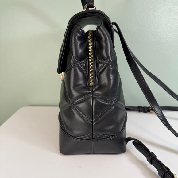 Michael Kors Backpack Handbag Black Serena MD Quilted Leather Flap Top Handle - Picture 5 of 12